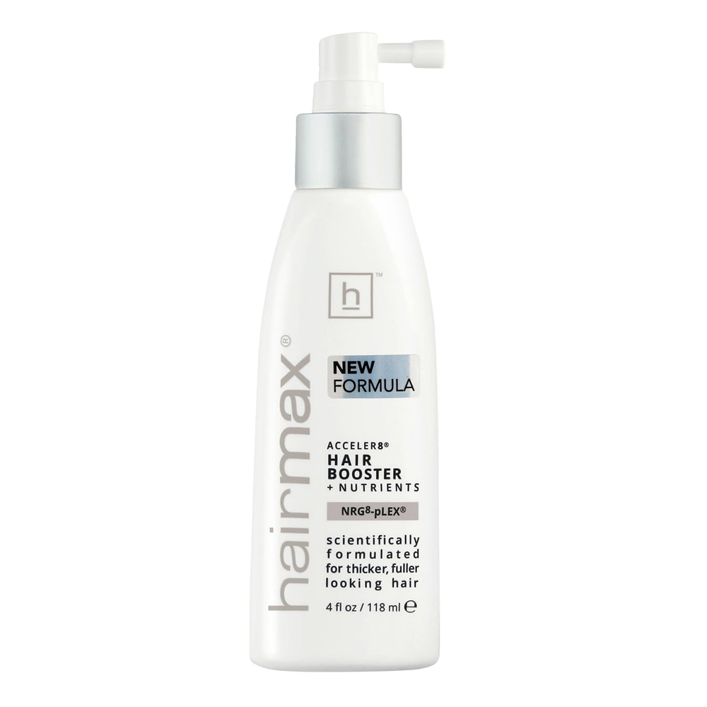 Hairmax Acceler8 bottle with spray nozzle for convenient at-home scalp care