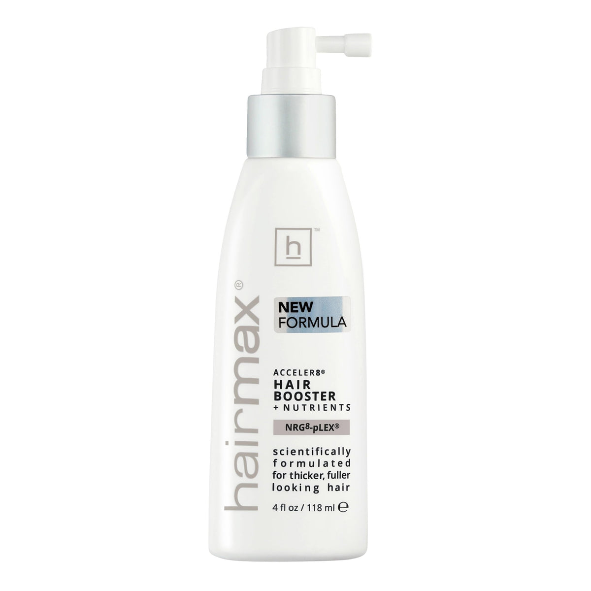 Hairmax Acceler8 bottle with spray nozzle for convenient at-home scalp care