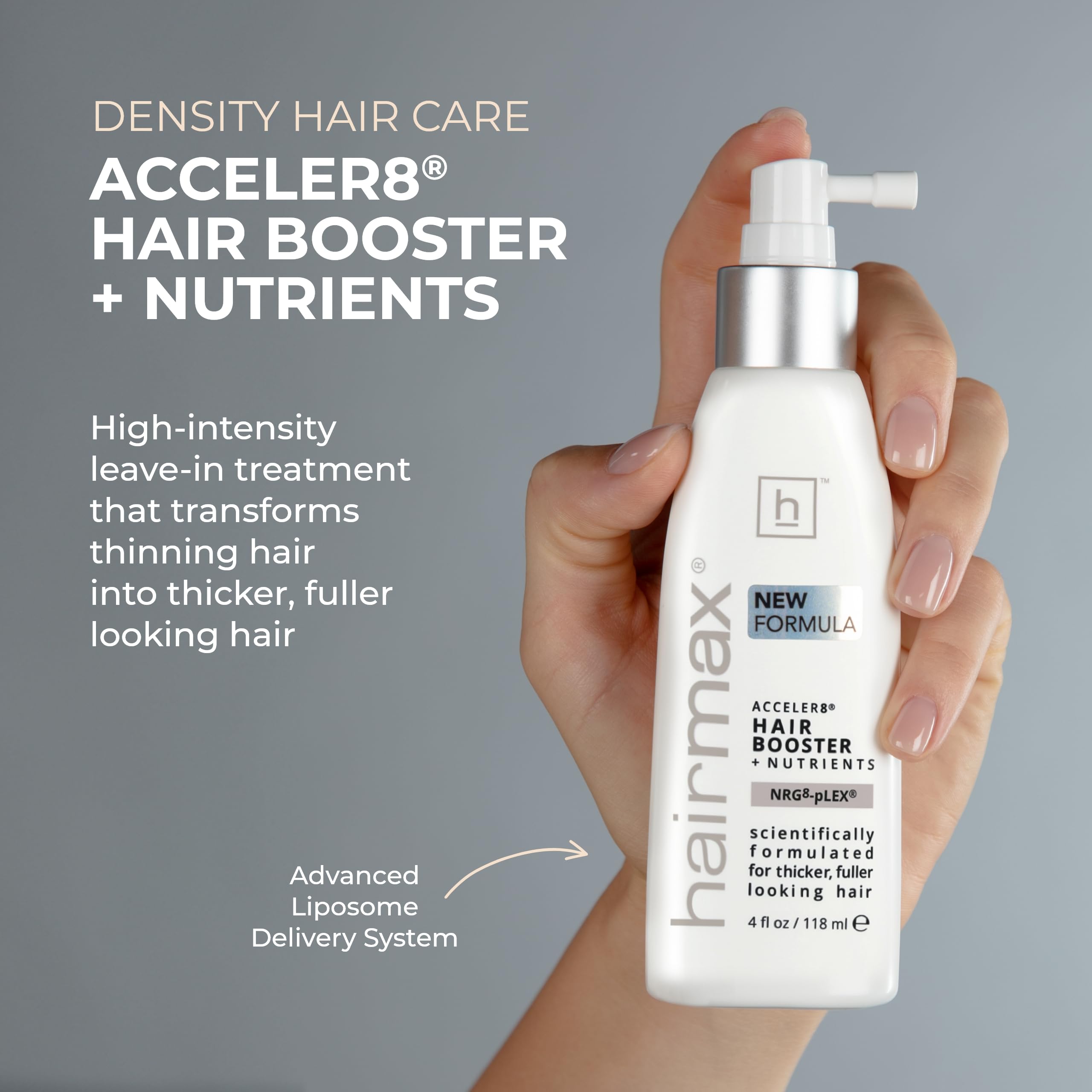 Hairmax Acceler8 ingredients close-up highlighting caffeine and apple stem cells for scalp energy