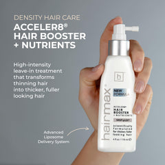 Hairmax Acceler8 ingredients close-up highlighting caffeine and apple stem cells for scalp energy