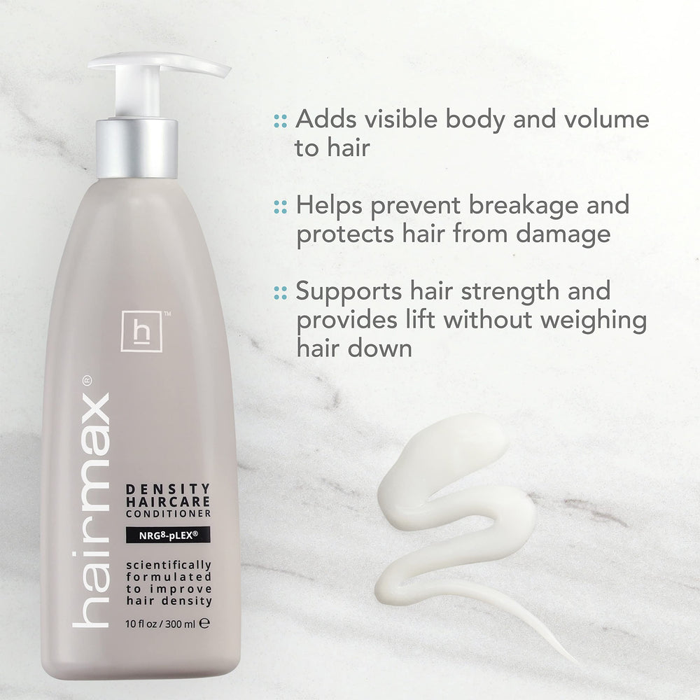 Hairmax Density booster bottle illustrating targeted thinning support.