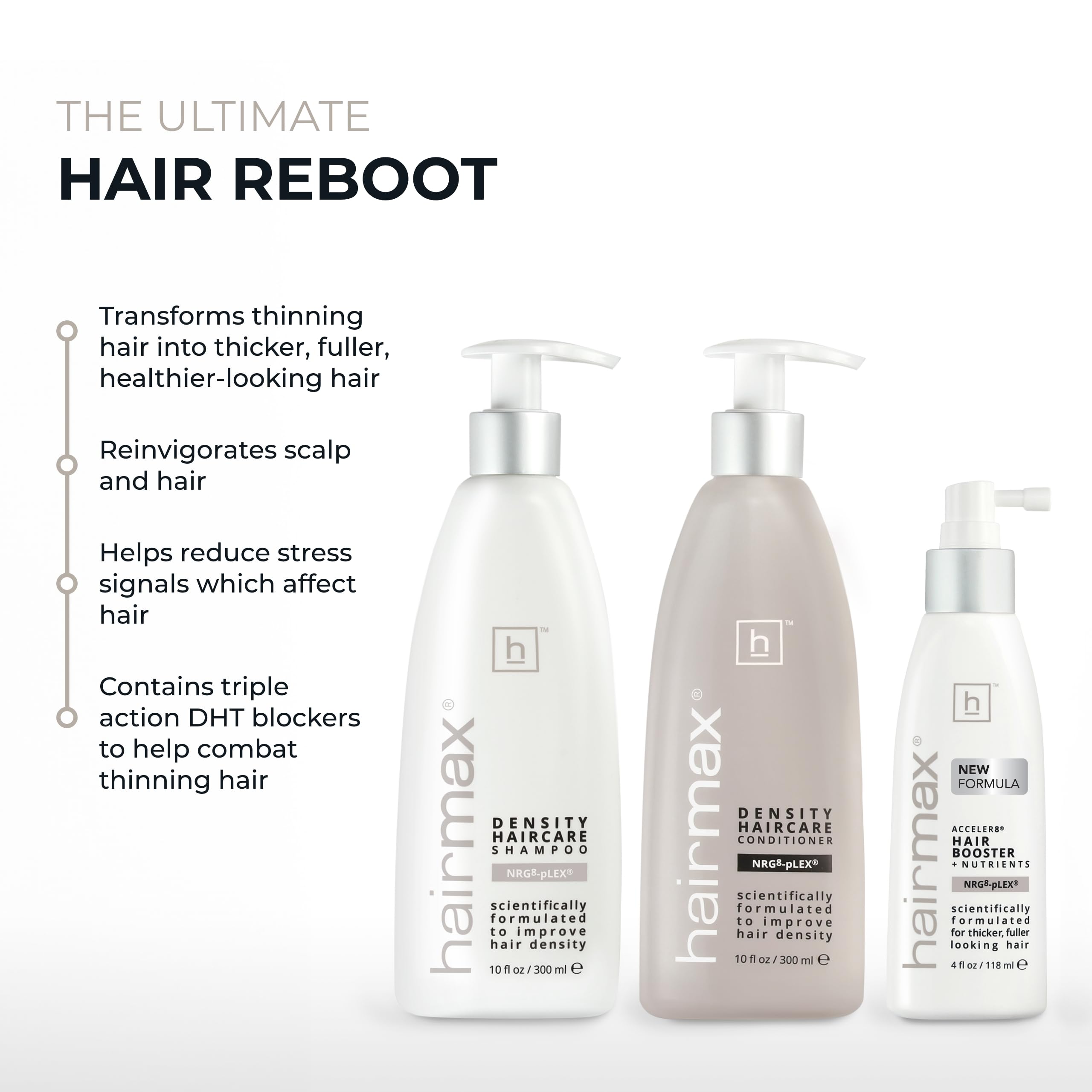 Hairmax Density packaging box emphasizing complete 3-piece system.