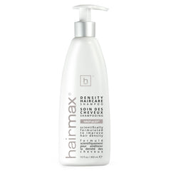 Hairmax Density Shampoo bottle closeup showing premium scalp-care formula for thinning hair