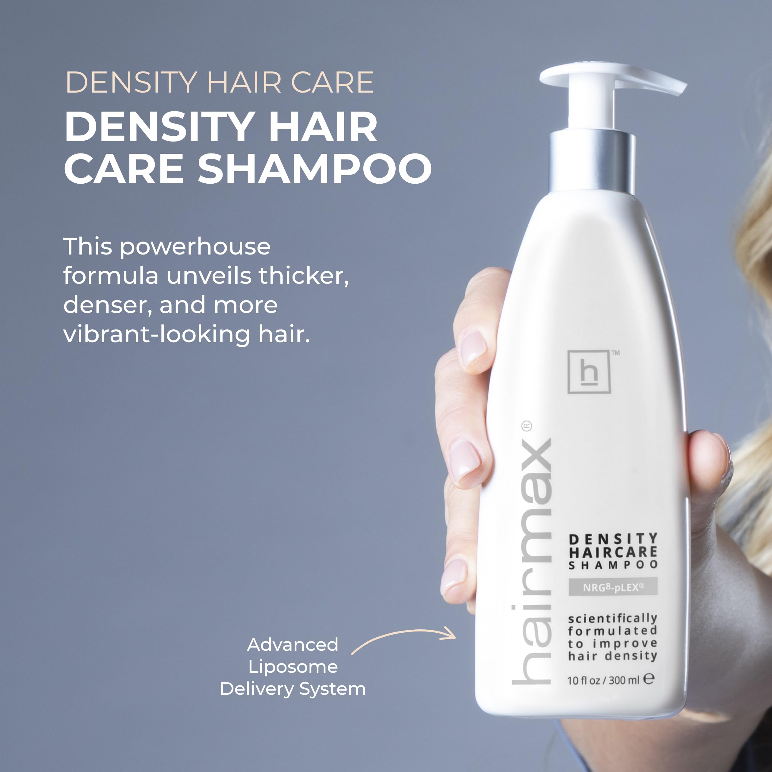 Close look at Hairmax Density Shampoo ingredients scene with key components
