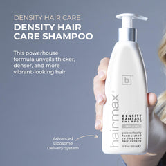 Close look at Hairmax Density Shampoo ingredients scene with key components