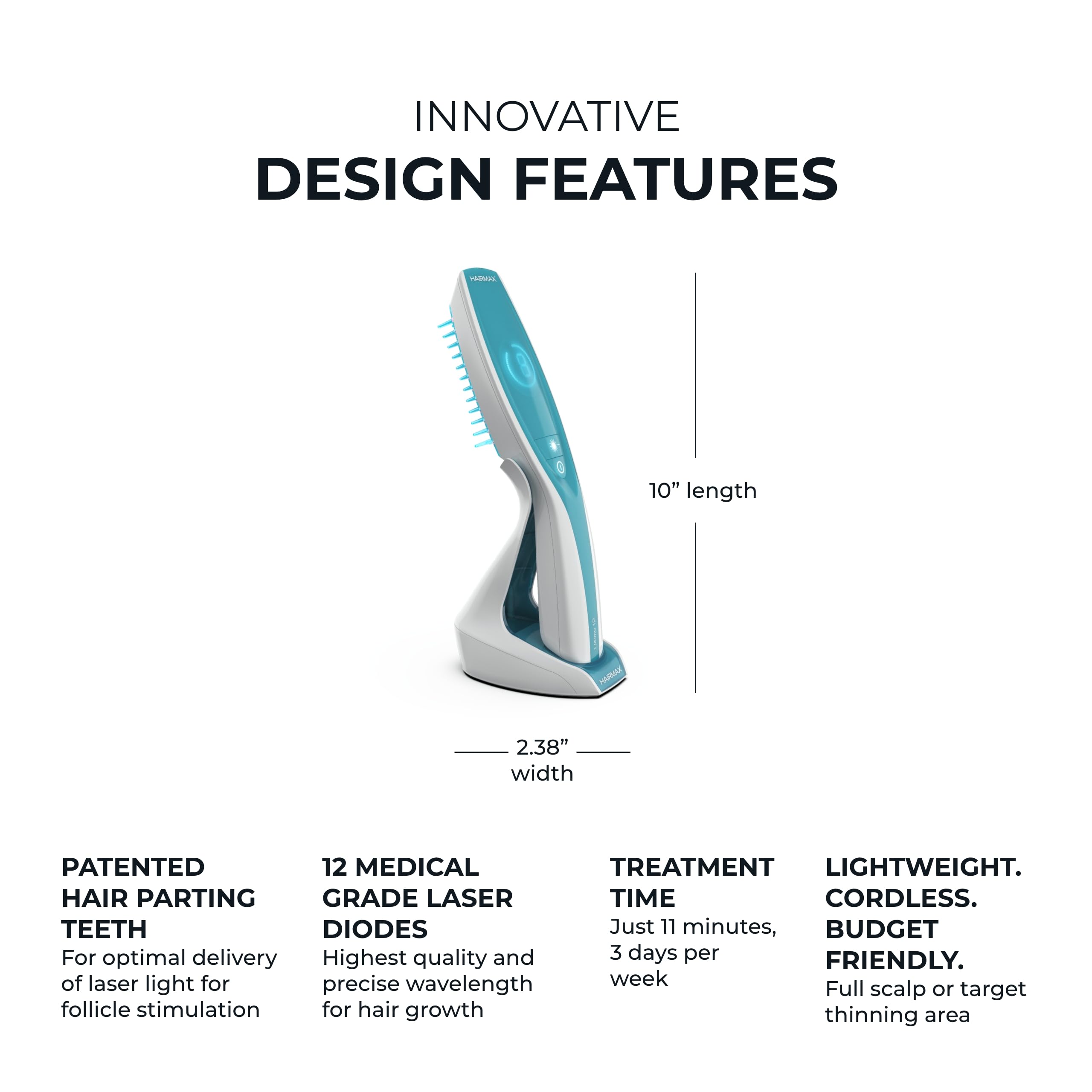 Hairmax Ultima 12 LaserComb cordless design for flexible, at-home treatment.