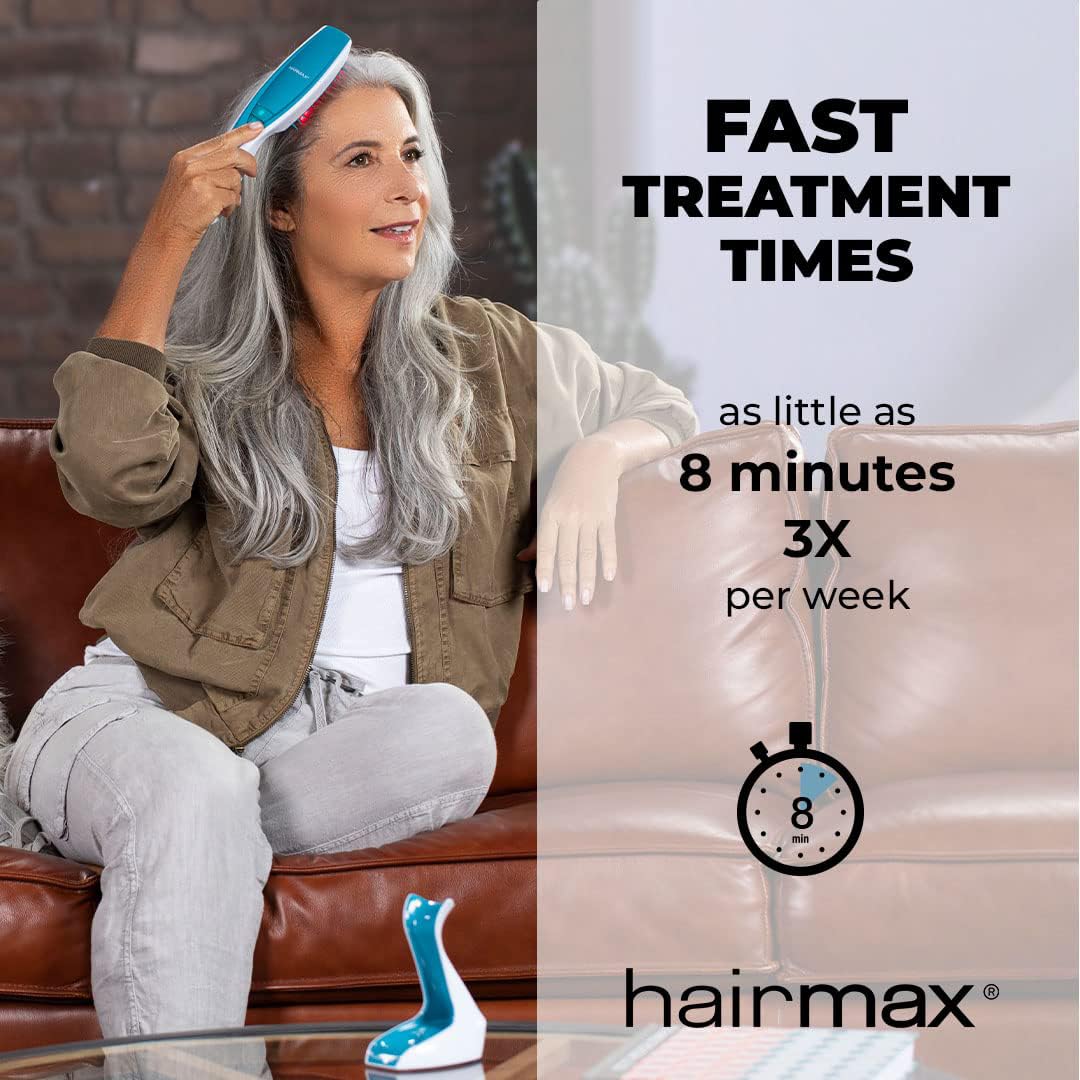 Hairmax Ultima 12 LaserComb held in hand to show ergonomic grip.