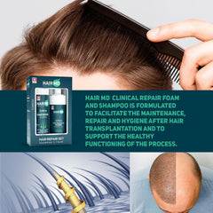 HairMD transplant hair repair set ingredients panel features saw palmetto and amino acids
