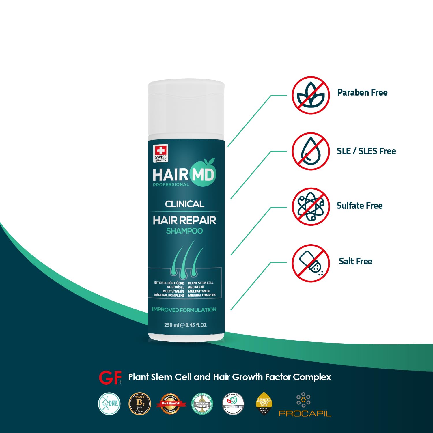 HairMD Transplant Repair Shampoo swatch demonstrates rich lather for sensitive post-transplant scalps.