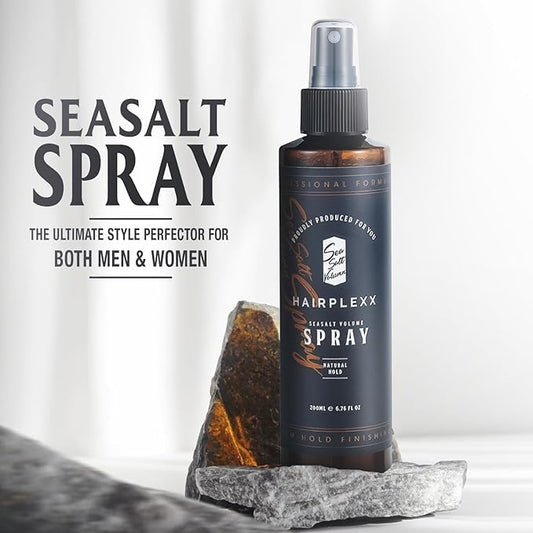 Close-up of the spray nozzle releasing mist on Hairplexx Sea Salt Volume.