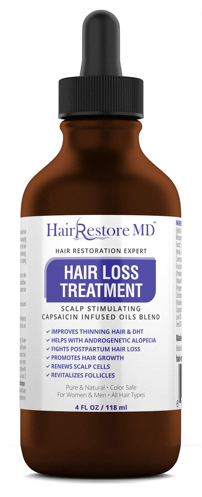 HairRestore MD DHT Blocker Oil cayenne bottle boosts scalp circulation.