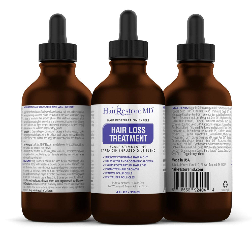 HairRestore MD DHT Blocker Oil cayenne dropper supports hair nourishment.