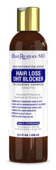 HairRestore MD DHT Blocker Shampoo bottle pour with sage and lemongrass aroma for daily scalp care