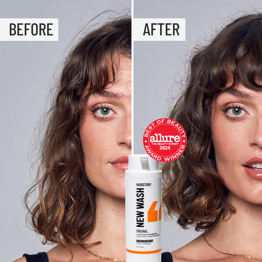 Hairstory New Wash Original scalp-massage application demonstrates soothing cleansing.