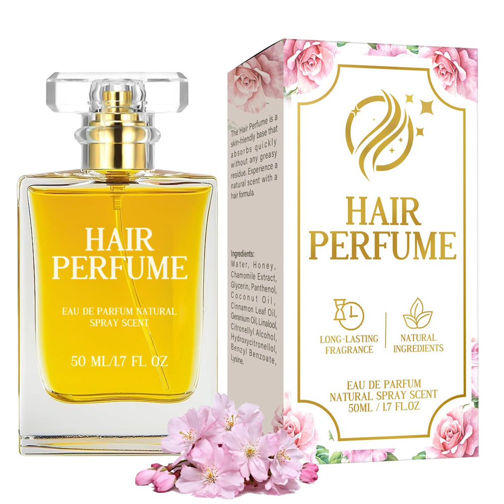 Hajoyful Hair Perfume bottle close-up shows long-lasting fragrance.