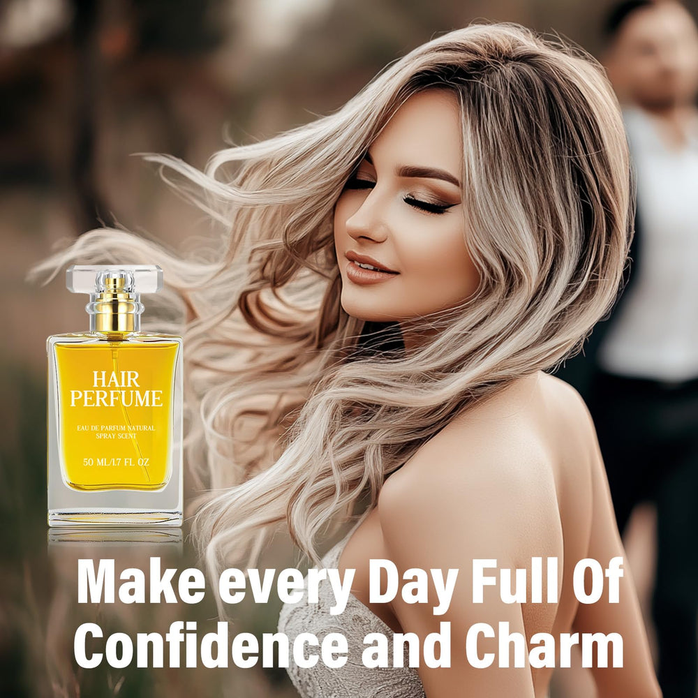 Hajoyful Hair Perfume on dry hair for a non-greasy finish.