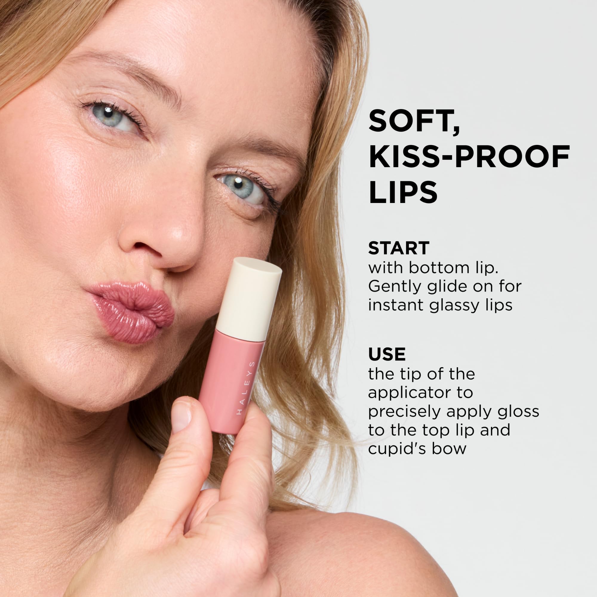 HALEYS Re-dew lip gloss soft color with subtle long-wear vibe in close view.