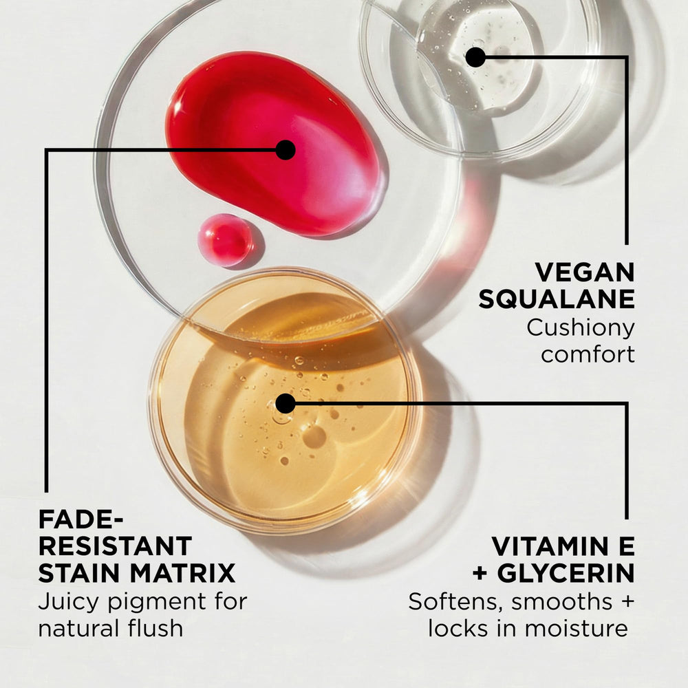 HALEYS Re-dew lip gloss transfer-proof finish on skin.