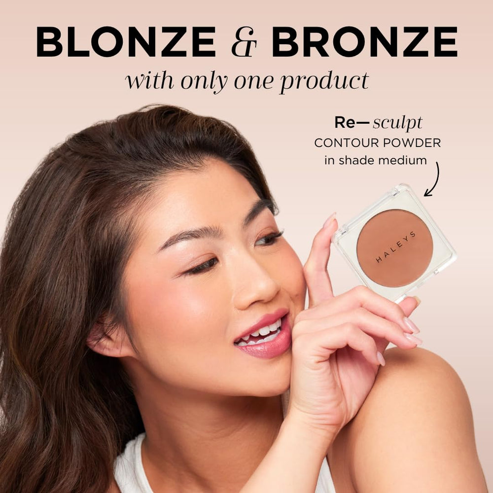 HALEYS contour powder medium application brush demonstrates easy blend for natural sculpting