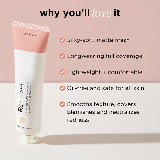 HALEYS Re-set primer bottle highlighting oil-control base for shine-free skin