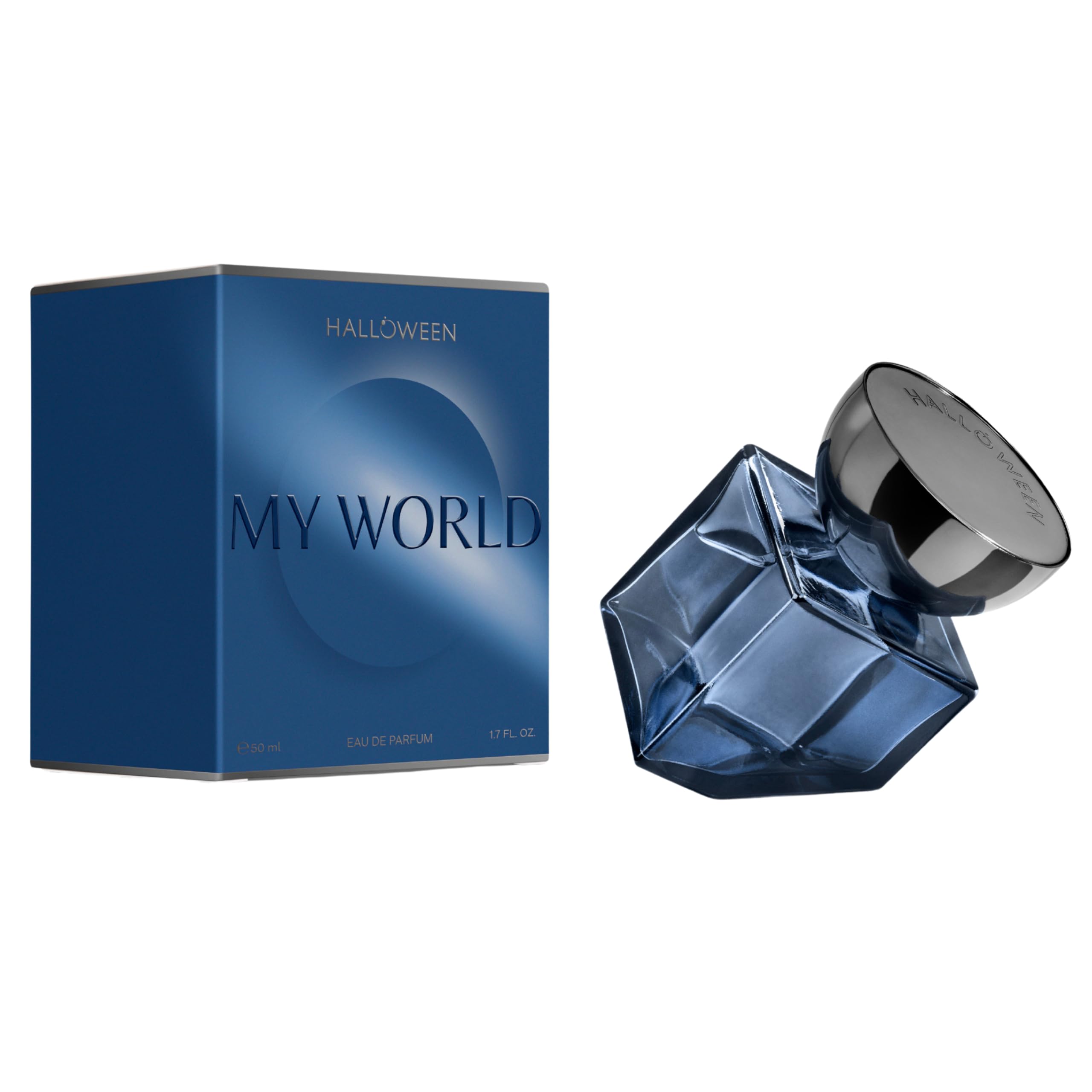 Halloween My World bottle front view showing a woody, aromatic fragrance for daily wear