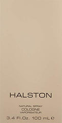 Halston cologne spray packaging, 3.4 oz, convenient for travel and touch-ups