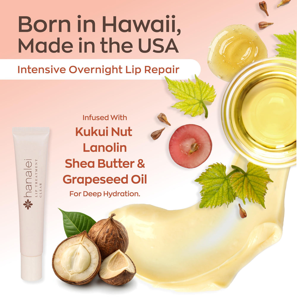 Hanalei Lip Treatment application on lips smooths and nourishes.