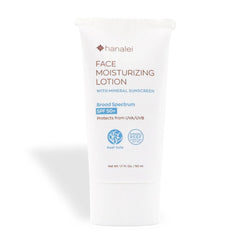 Hanalei Mineral Sunscreen Face Moisturizer SPF 50 bottle shows invisible protection for all skin tones.