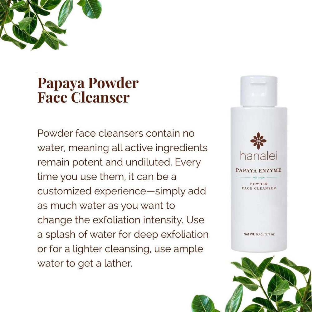 Applying Hanalei Papaya Powder Face Cleanser for gentle cleansing.