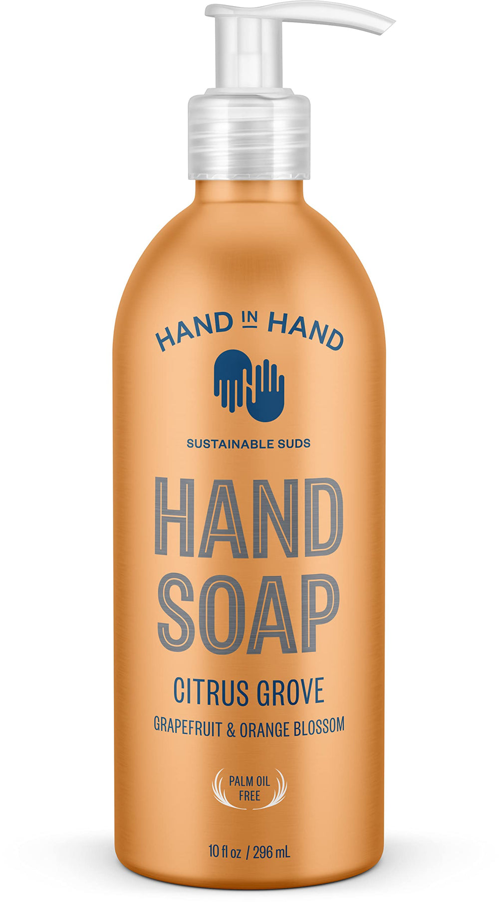 Hand In Hand Citrus Grove hand soap bottle with refreshing citrus aroma for daily cleansing.