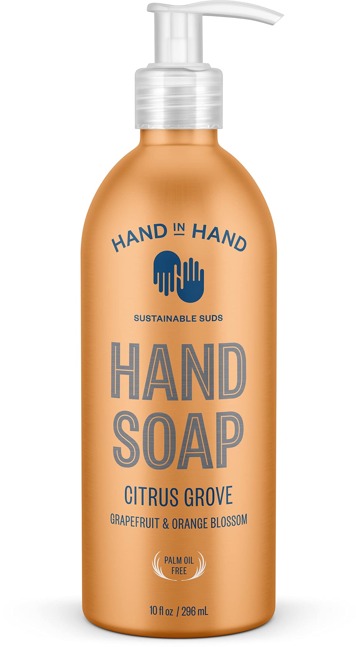 Hand In Hand Citrus Grove hand soap bottle with refreshing citrus aroma for daily cleansing.