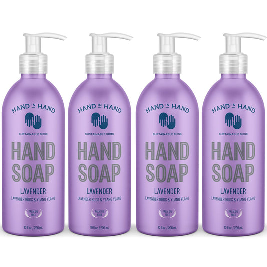 Hand in Hand nourishing liquid hand soap with lavender buds for daily gentle cleansing.
