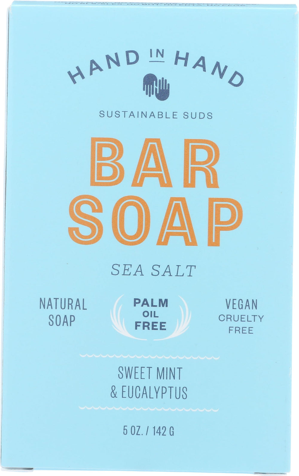 Hand in Hand Sweet Mint & Eucalyptus Sea Salt Bar Soap with minty foam for a refreshing cleanse
