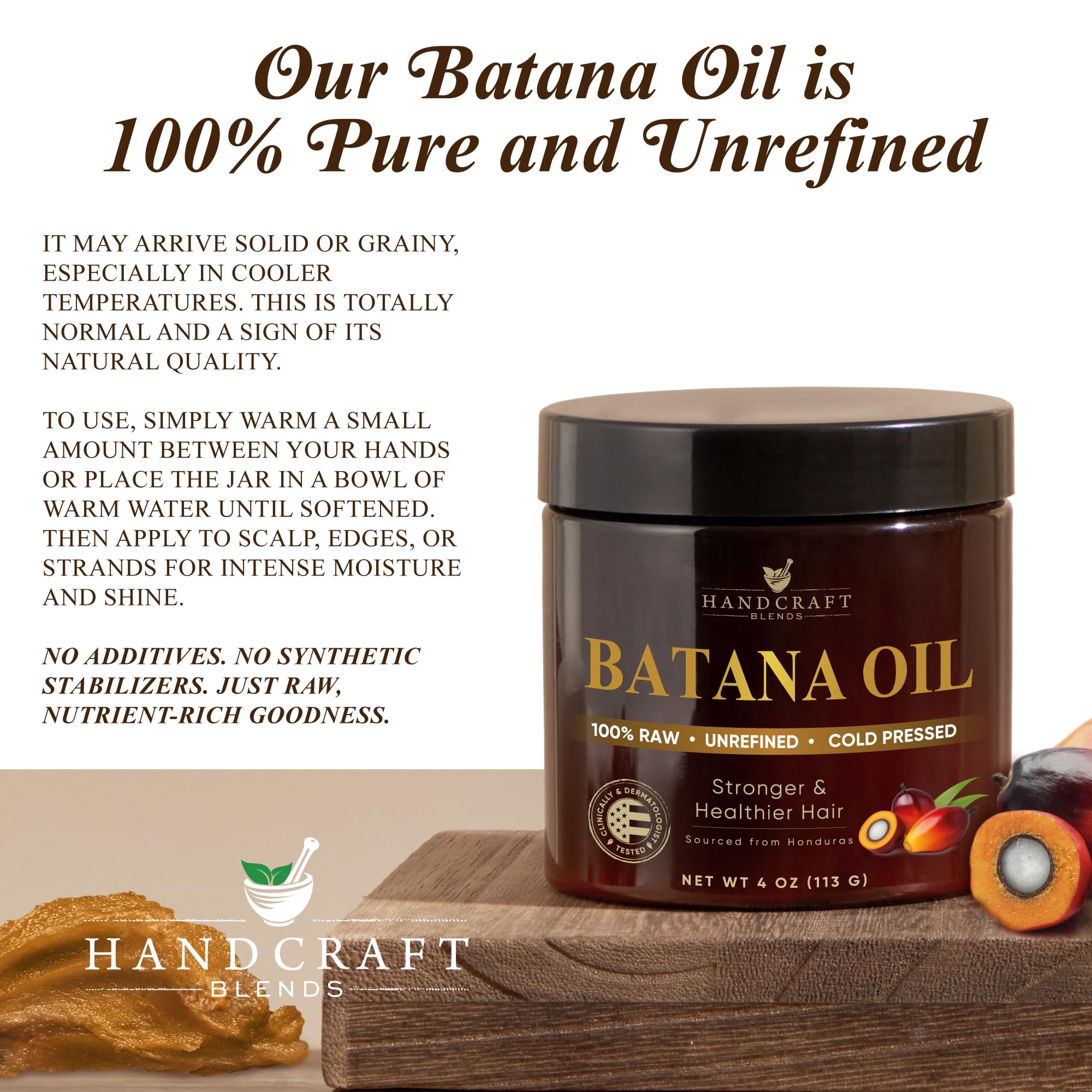 Handcraft Blends Batana Oil on Hands — warm for easy application