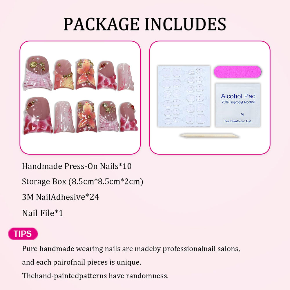 Handemade 3D starfish pattern nails offer durable wear.