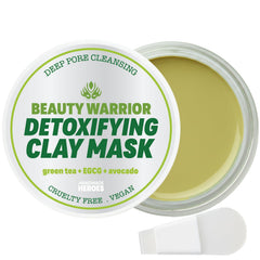 Handmade Heroes Green Tea EGCG Clay Mask jar close-up showing refined pores