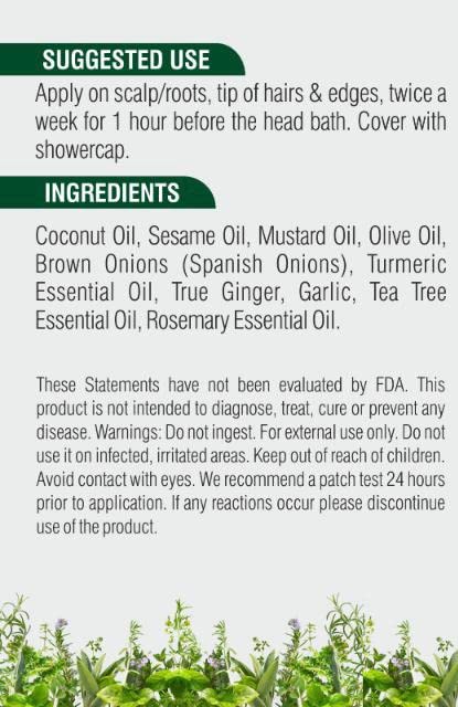 Handmade Onion Hair Oil natural ingredients illustration featuring onion, garlic, turmeric