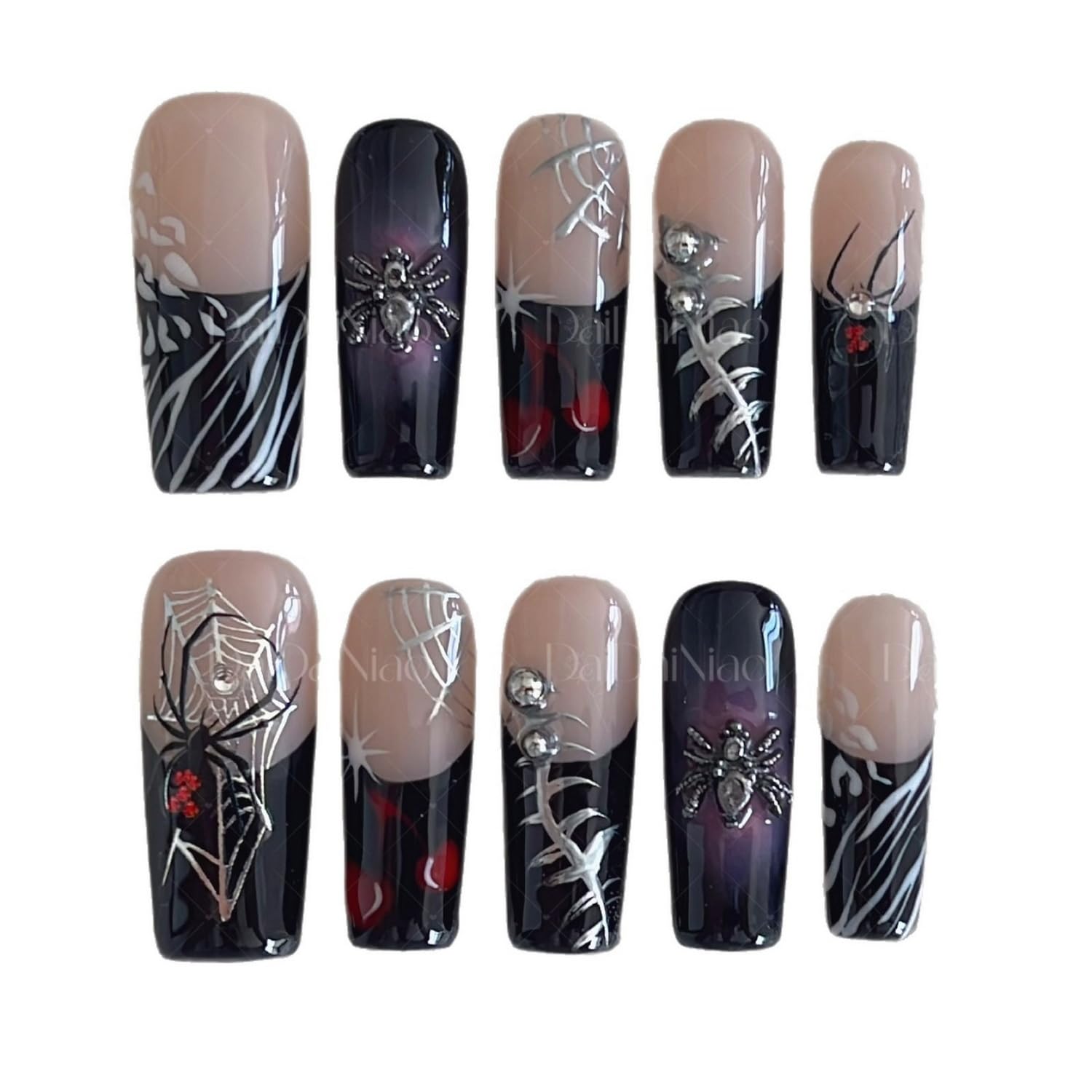 Handmade press-on nails 10pcs box enables easy size swaps.