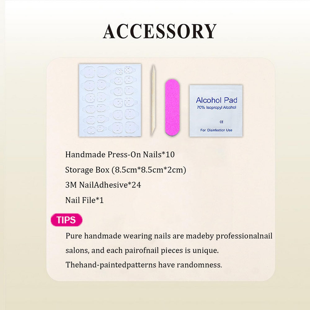 Handmade press-on nails easy application at home for salon-like results.