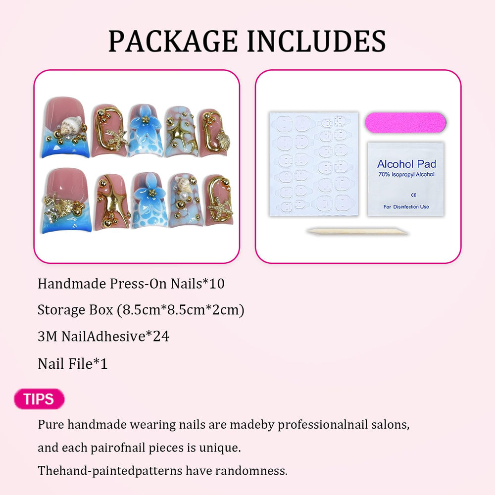 3D starfish-shell nails with a multi-layer gel finish for durable wear.