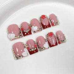 Handmade press-on nails using multi-layer gel for durable, long-lasting wear.