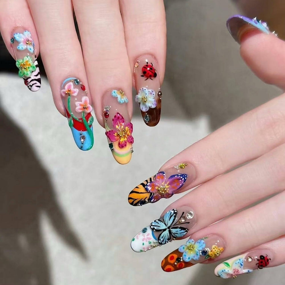 Handmade press-on nails reusable set for multiple manicures.