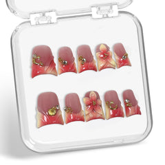 Handmade Press on Nails: short duck nails with 3D flower art for elegant events