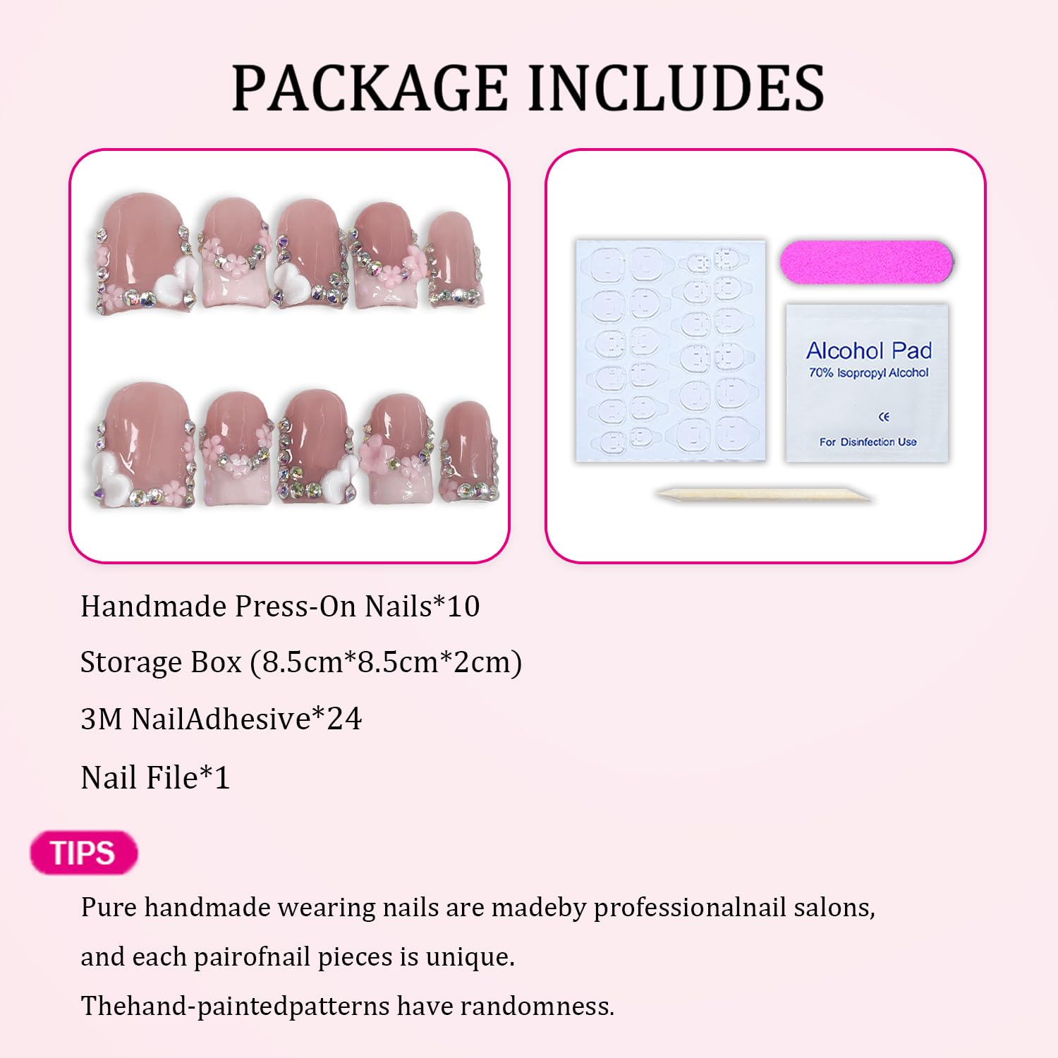 Handmade Press-On Nails thick acrylic multi-layer gel for durability.