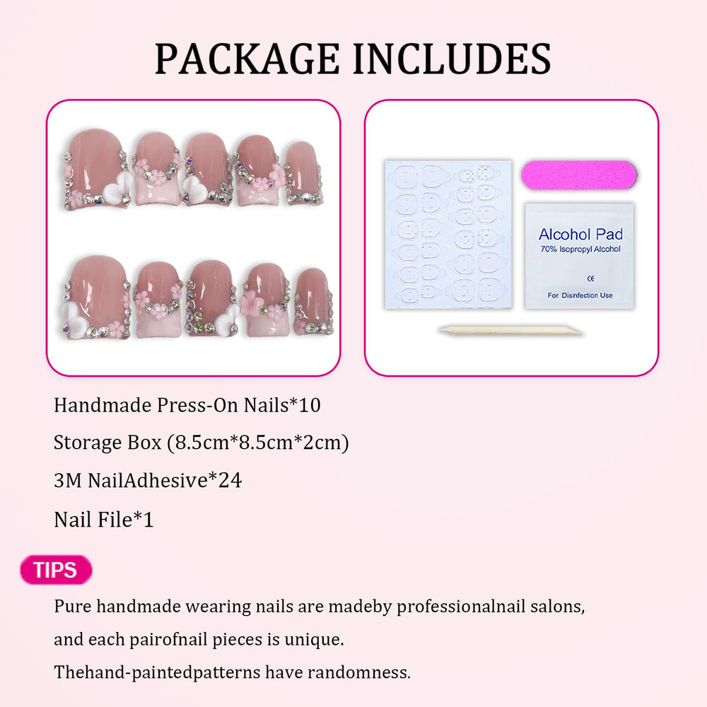 Handmade Press-On Nails thick acrylic multi-layer gel for durability.