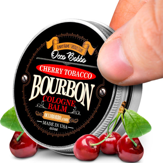 Handy Hound Occo Bobbo solid cologne tin with cherry tobacco bourbon scent for daily carry.