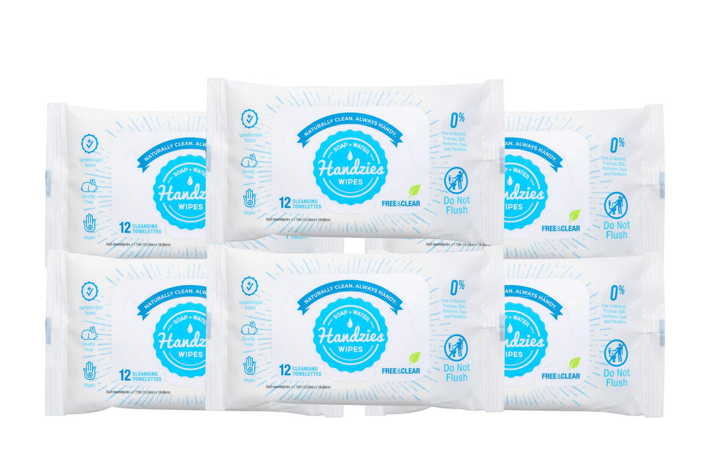 Handzies travel pack 12ct showing portable cleansing on the go.