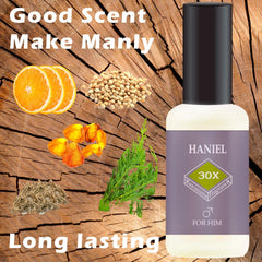 Haniel Pheromone Cologne cedar-vetiver core conveys confident masculine presence