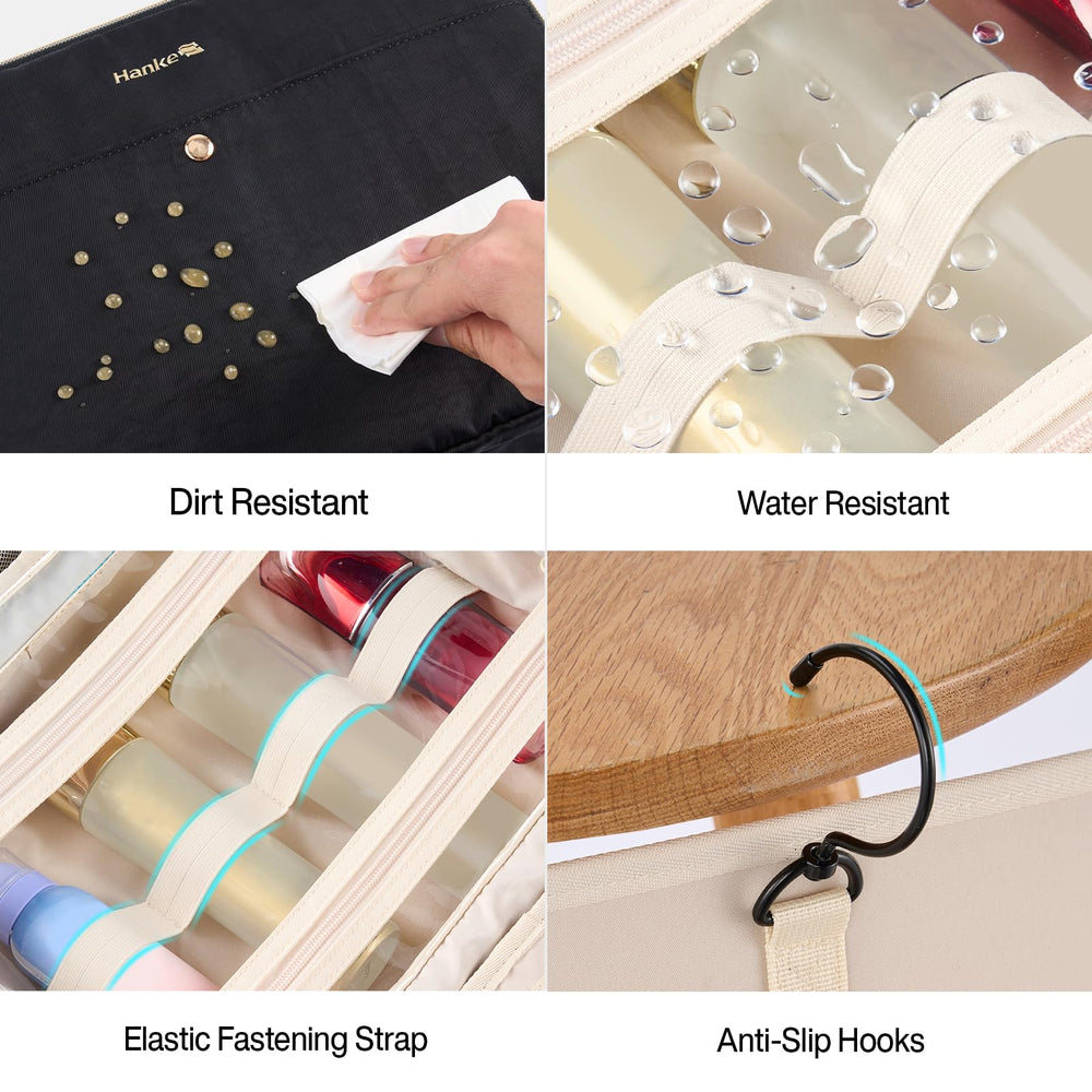 Elastic straps and mesh pockets keep items neat and upright.