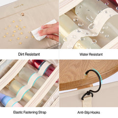 Hanke four-compartment design organizes toiletries and cosmetics